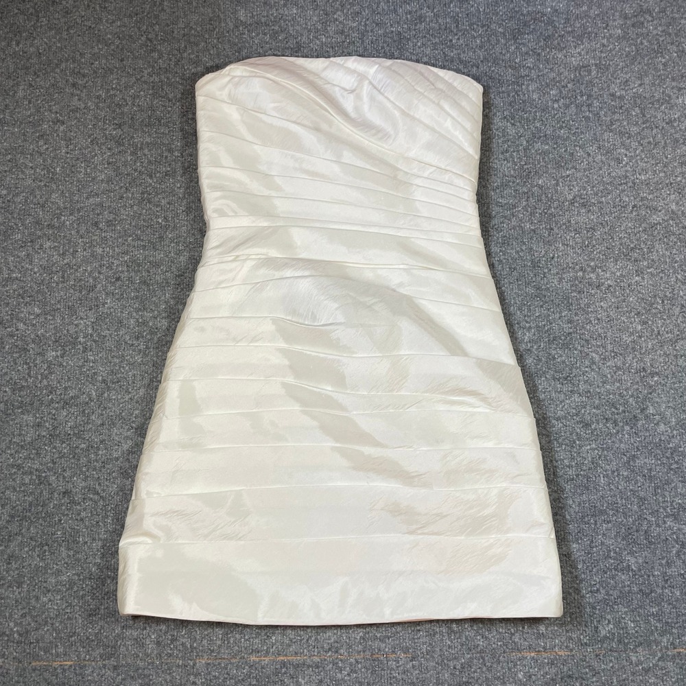 Terry Costa Cocktail Dress Womens 12 White Strapless Pleated Mini Wedding Bridal